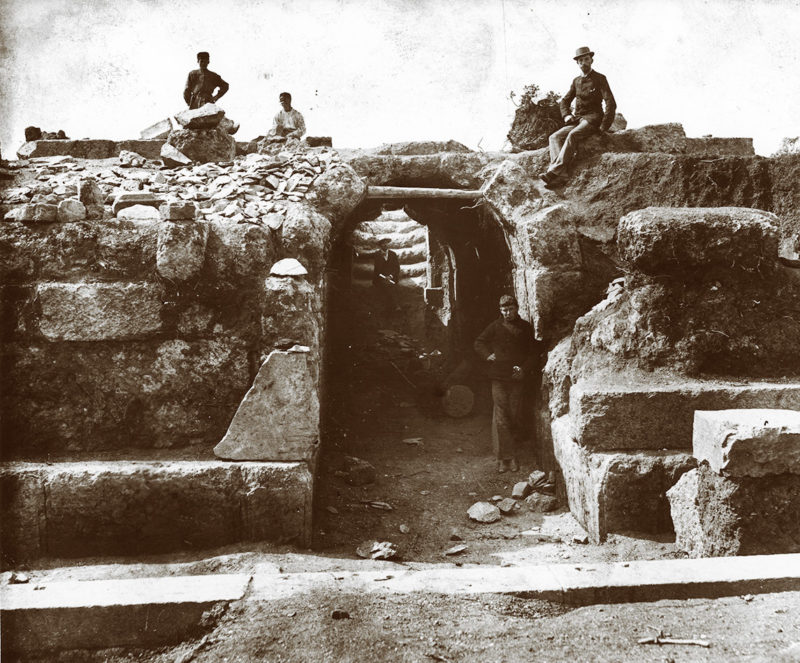 First tourists in the Theater of Eretria, shortly after its excavation by the American School in the late nineteenth