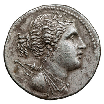 Artemis auf einer Tetradrachme von Eretria