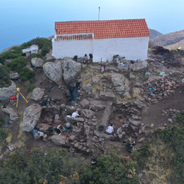 Excavation of the Late Helladic IIIC remains north of the chapel.